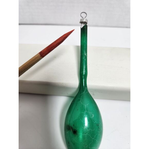 Vintage Green Glass Teardrop Ornament West Germany Long Neck 6" Hand Blown - Picture 7 of 7